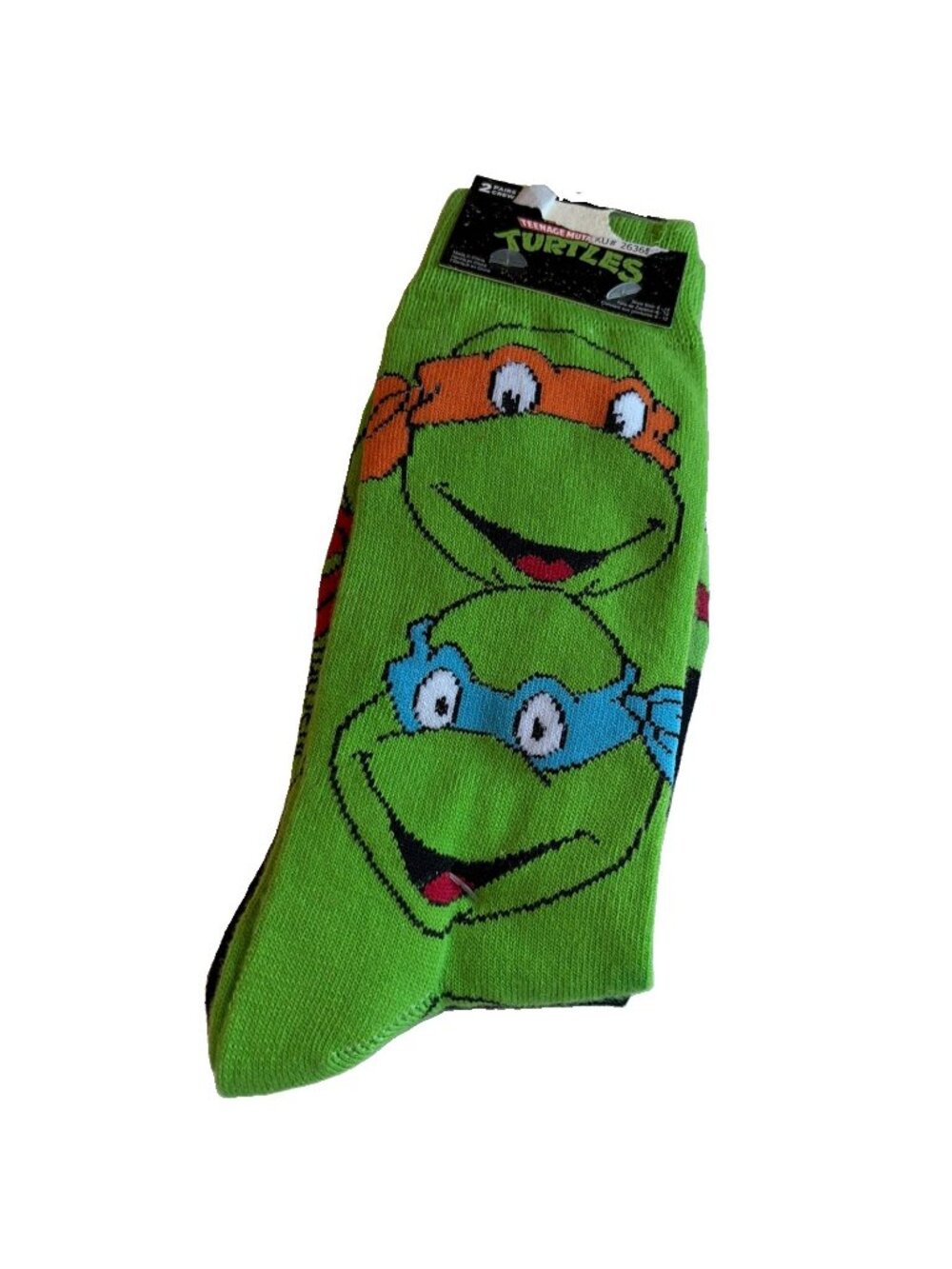 Nickelodeon Teenage Mutant Ninja Turtles Crew Socks 2 Pairs Green Black NEW